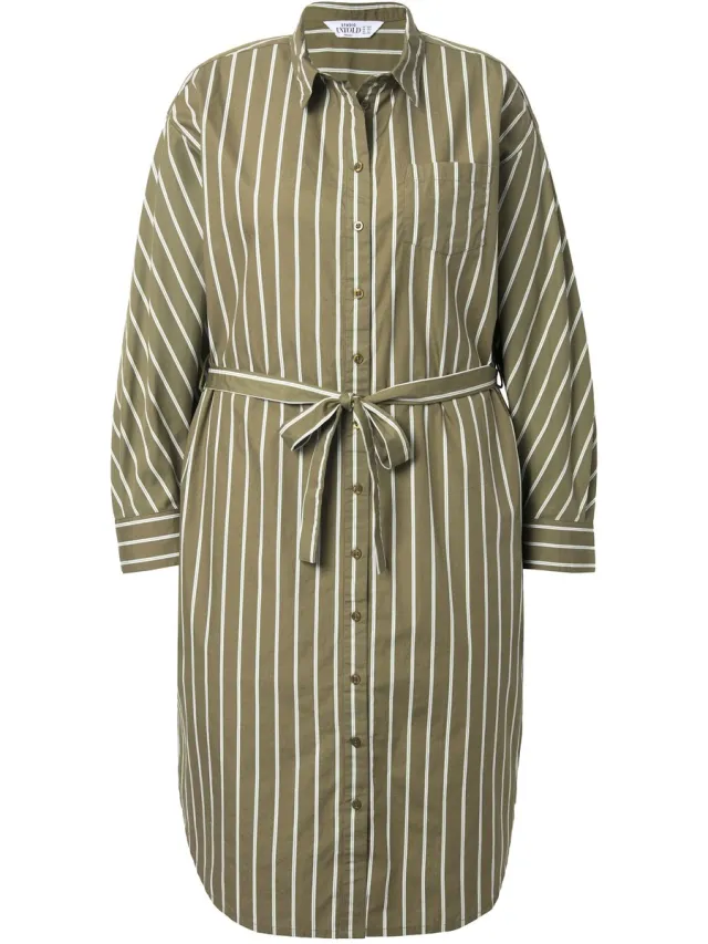 Studio Untold Dames - Midi overhemdjurk oversized strepen - Donkerolijf - Maat 46+