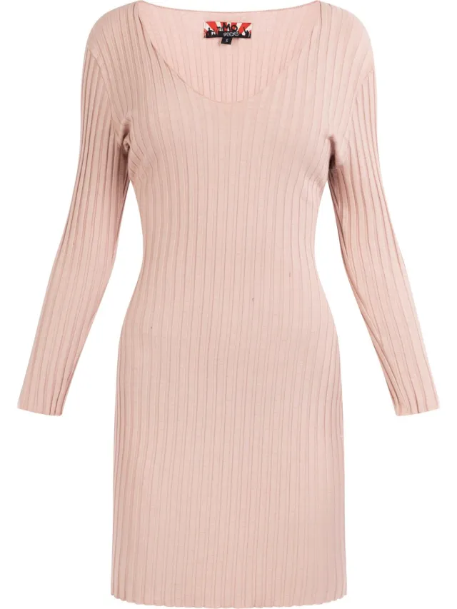 MyMo Ribgebreide jurk roze