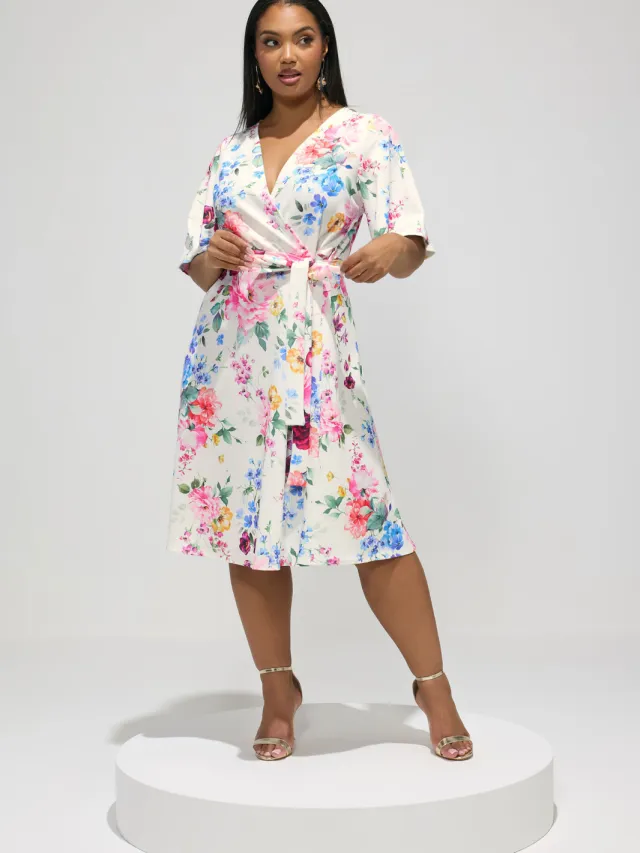 Yours London Witte Wikkelskaterjurk Met Bloemenprint White