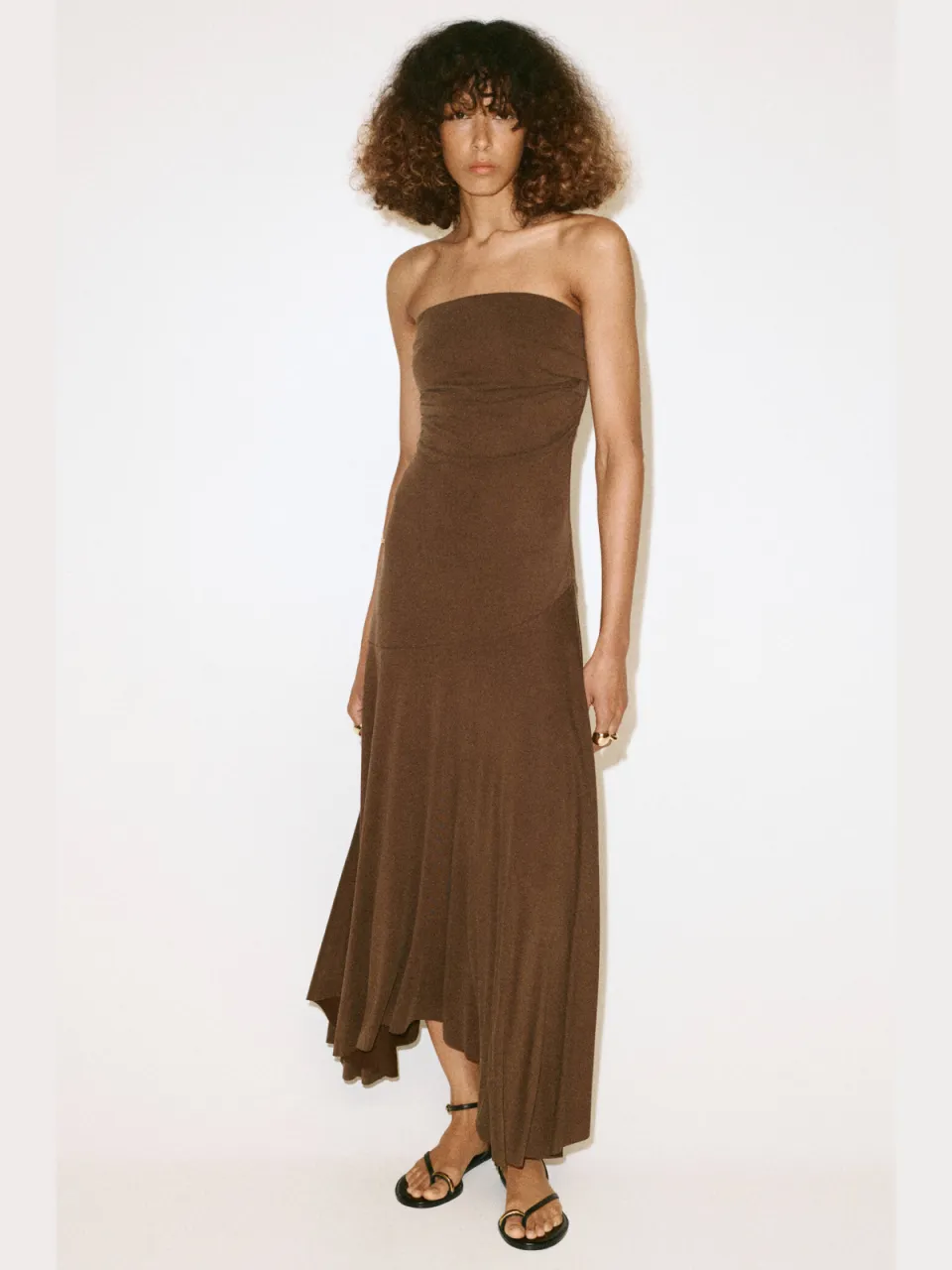 Mango strapless midi jurk - bruin