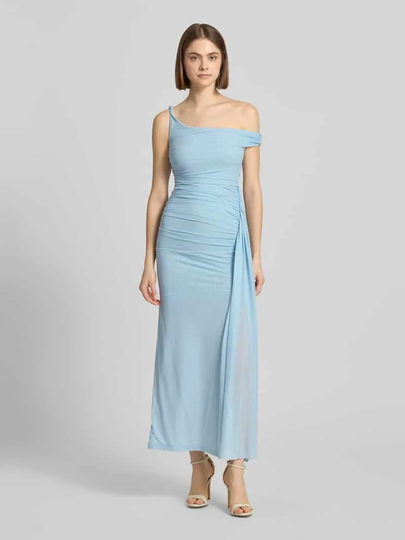 bardot maxi-jurk met drapering model 'LAYANA' Lichtblauw