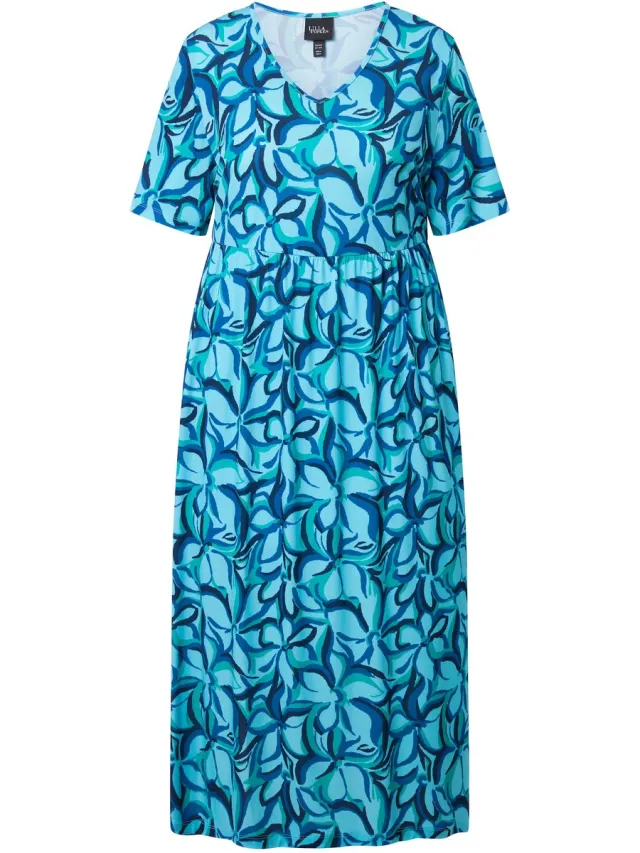 Ulla Popken Dames - Jersey maxi-jurk - Marine - Maat 58+
