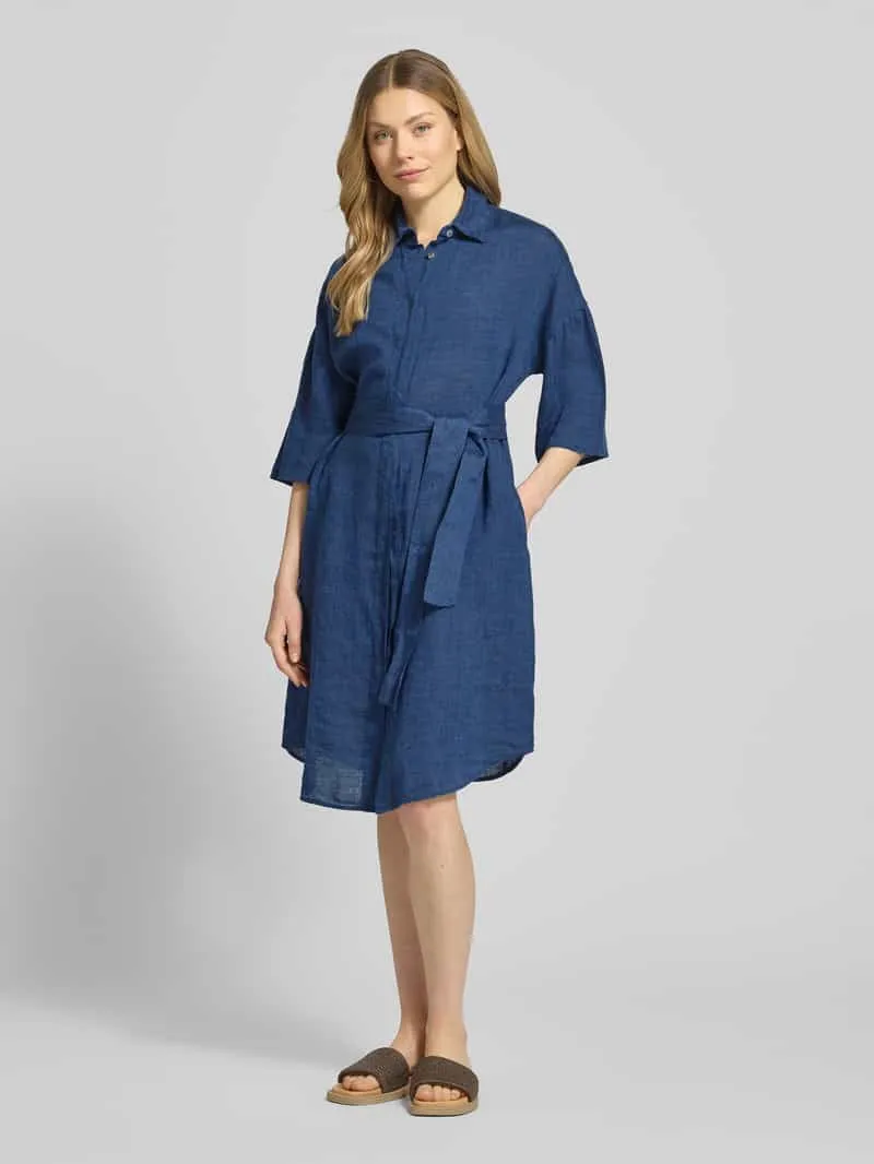 0039 italy Linnen jurk van puur linnen model 'Derby' Marineblauw