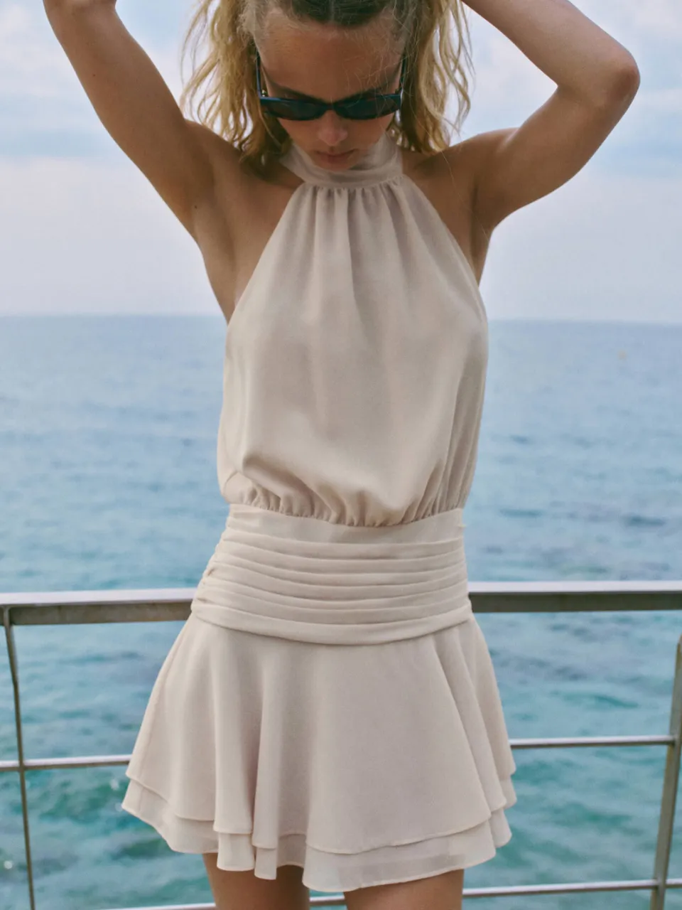 Mango halter korte jurk - beige