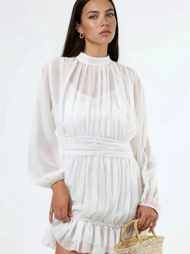 MSN Collection Gerimpelde Colmini-jurk Wit