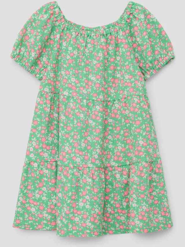S.Oliver female - Crêpe jurk met pofmouwen lichtgroen