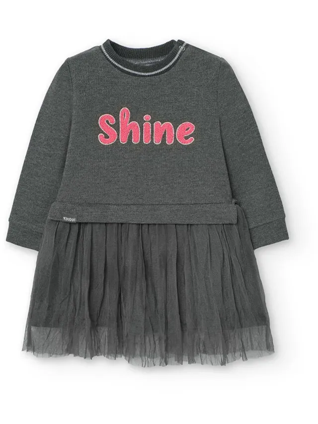 boboli Fleece Combined Lang Mouw Jurk Grijs 24 Months Meisje Anthracite