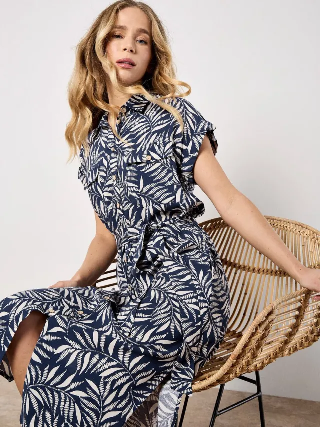 Apricot Midi-jurk met bladprint Marine