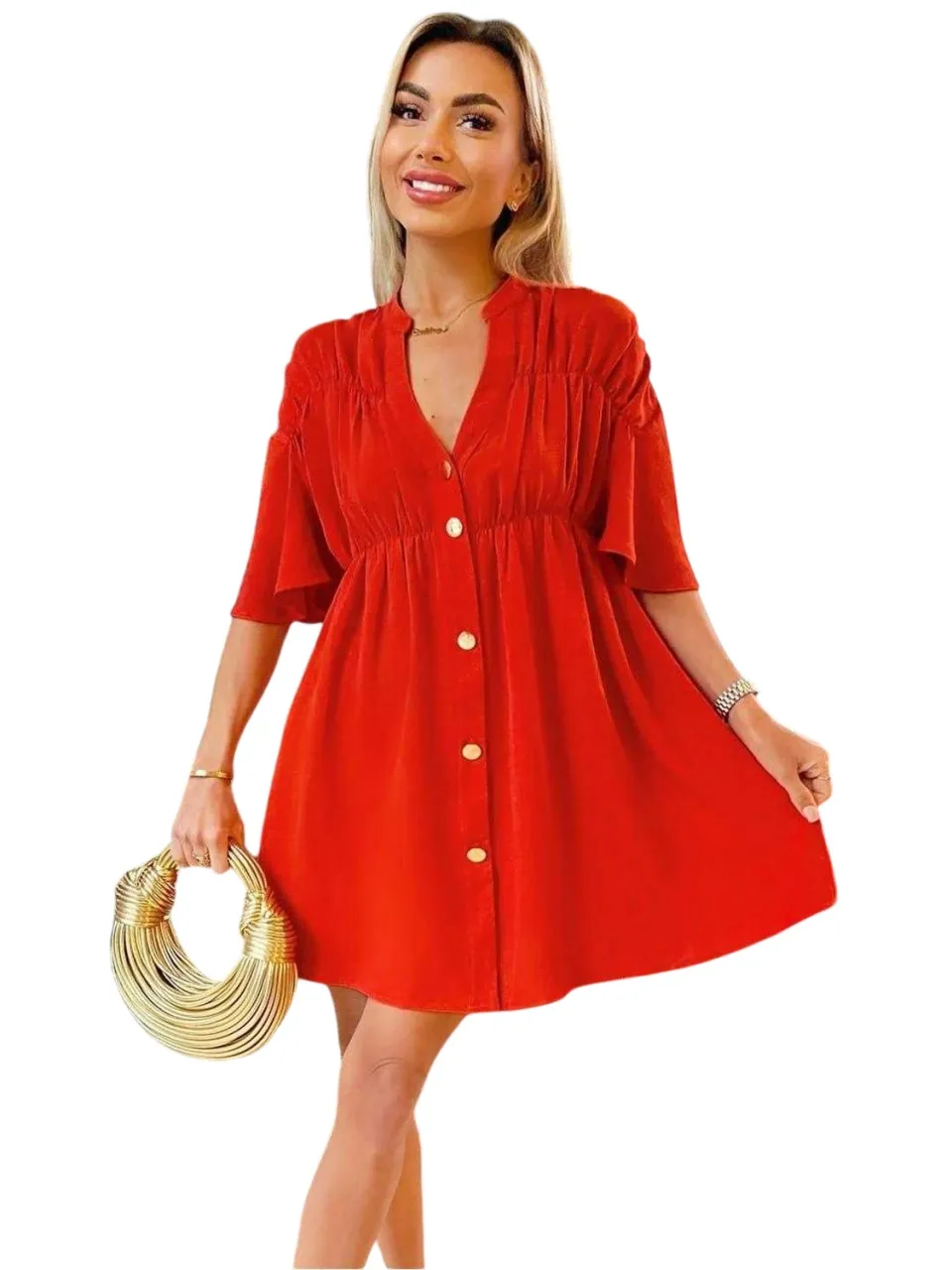 AX Paris Polyester smockjurk voor dames (Gebrande sinaasappel) oranje, foto 2