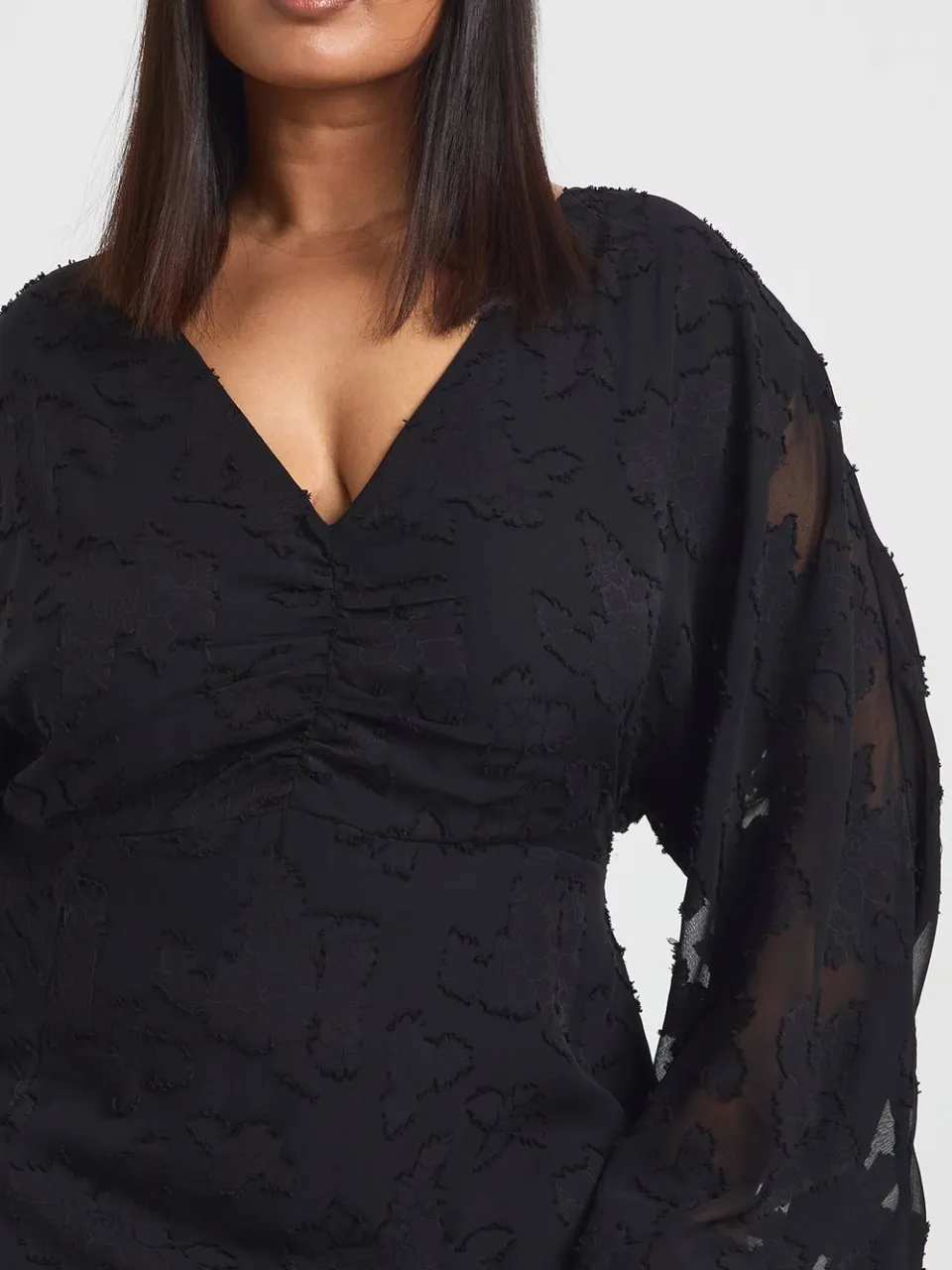boohoo Dames Plus Midi-jurk Met Bloemen Burnout-patroon En Volumemouwen zwart, foto 4