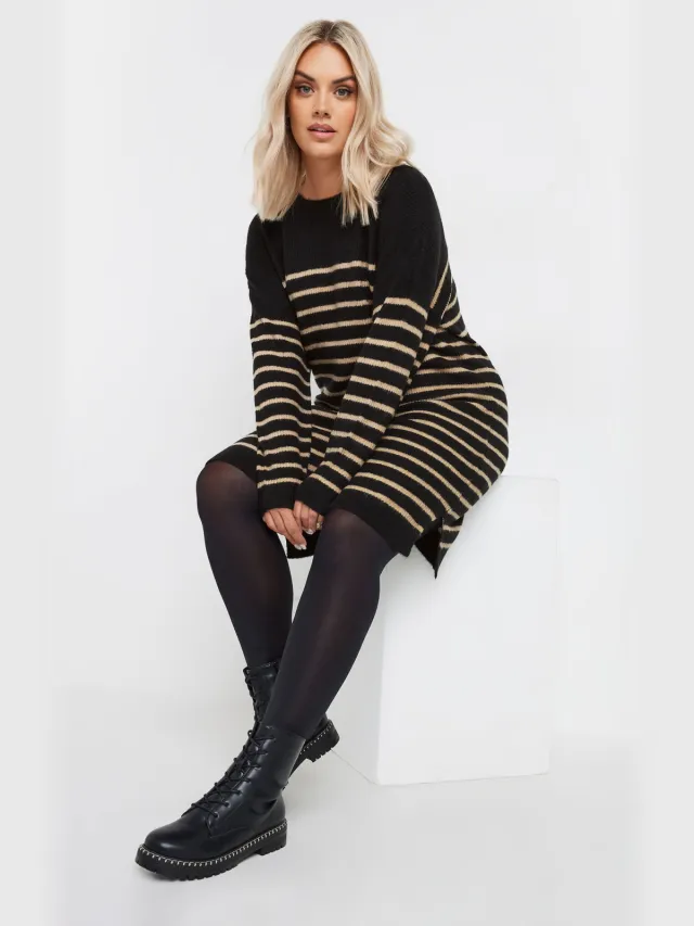 Yours Gebreide Truijurk Met Strepenprint In Zwart/Beige-52 Black