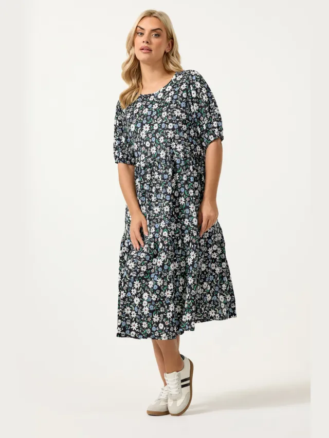 Yours Zwarte Gelaagde Maxijurk Met Bloemenprint-56 Black