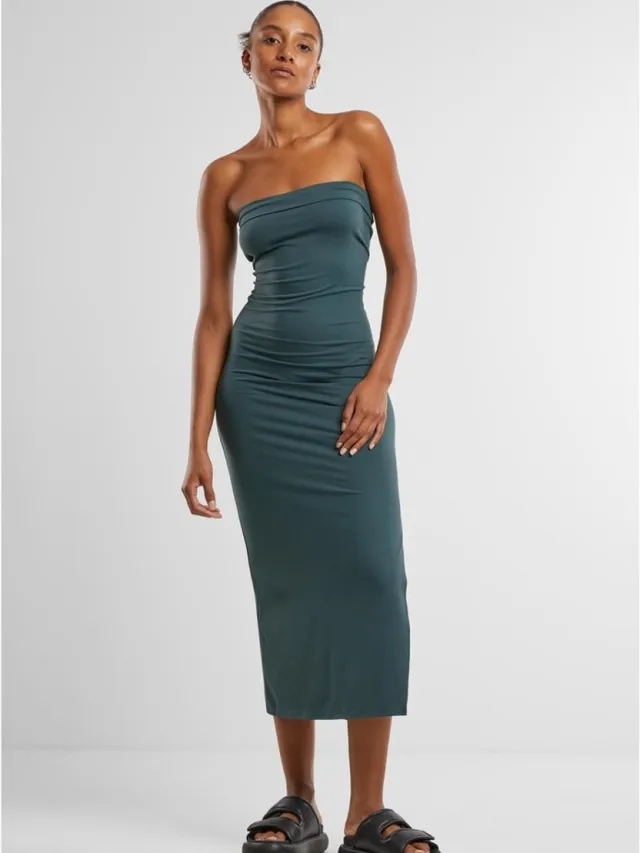 Urban Classics Bandeau Midi Lange jurk - 4XL - Donkergroen