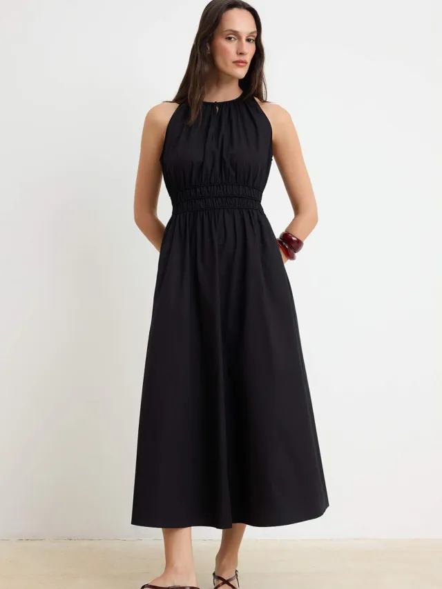 Trendyol TRENDYOLMİLLA Dames Zwart Effen Midi Mouwloos Skater Jurken