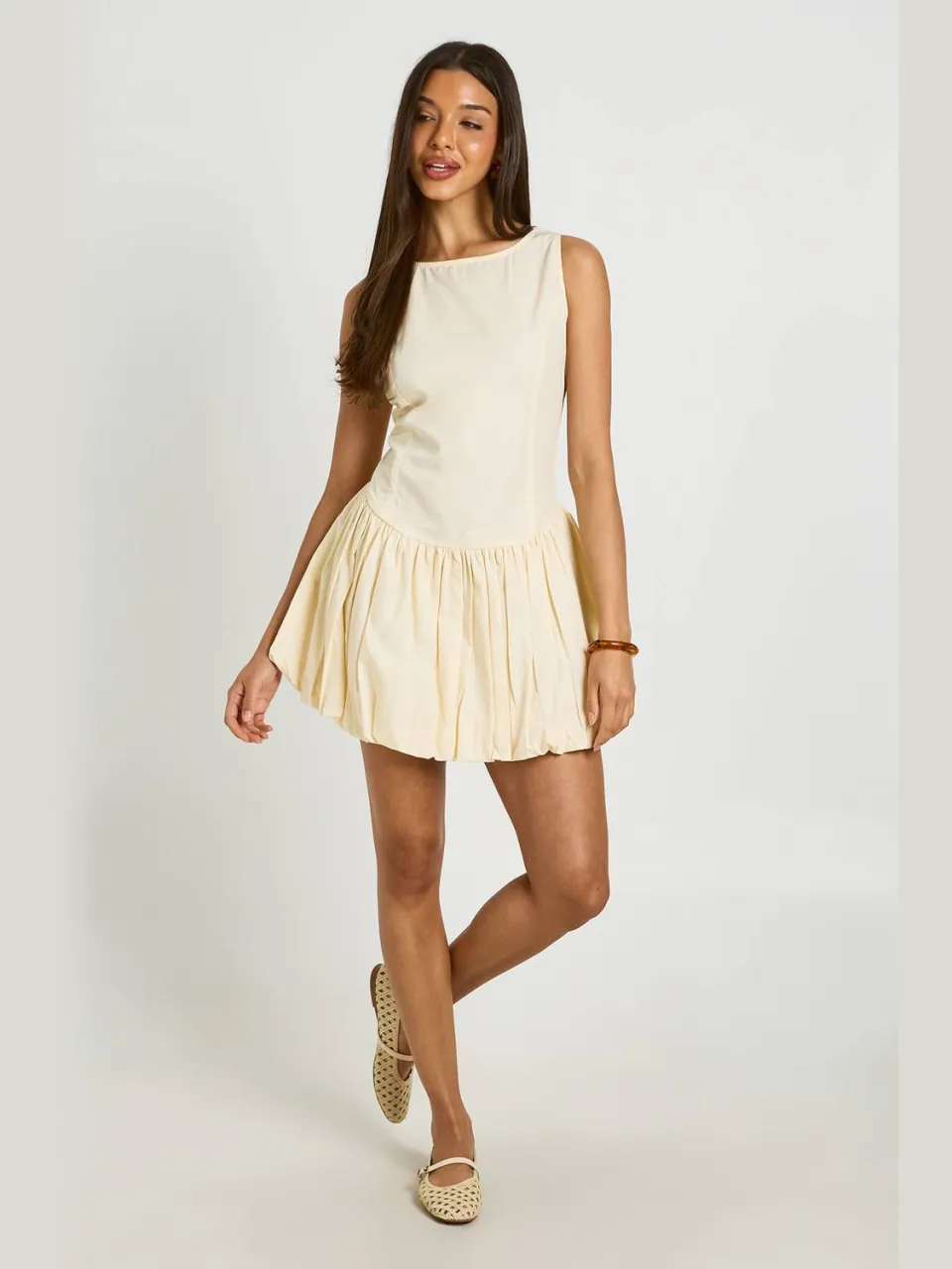 boohoo Dames Katoenen Poplin Mini-jurk Met Ballonzoom En Racerback citroen, foto 3