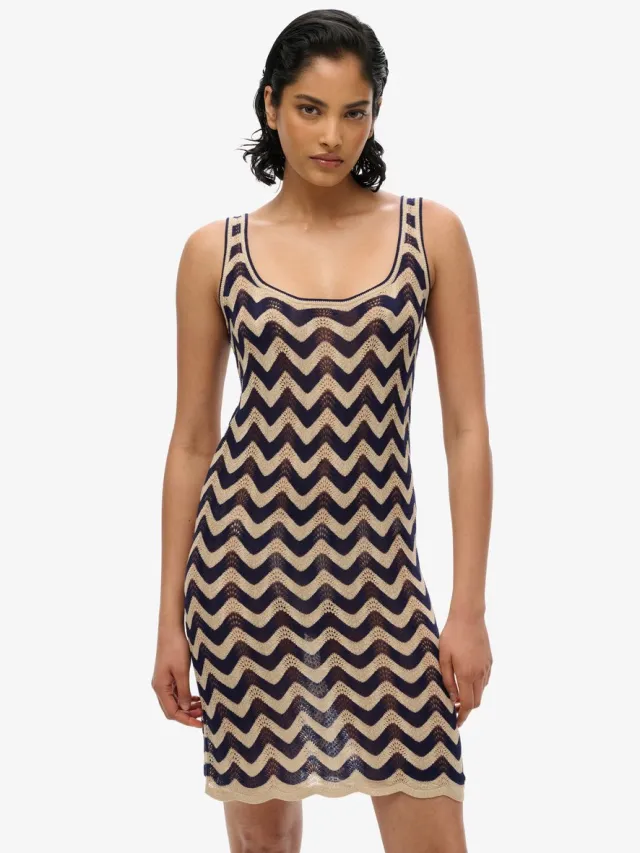 Superdry Gebreide mini-jurk met zigzagmotief - Dames - Jurken navy gold zigzag