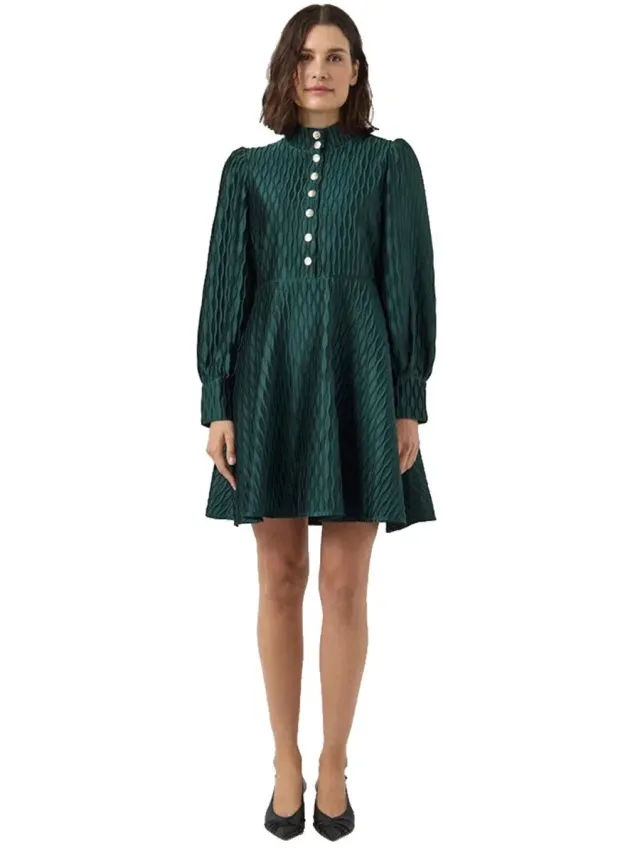 Yas Ripple Korte Jurk Met Lange Mouwen Groen 38 Vrouw Ponderosa Pine