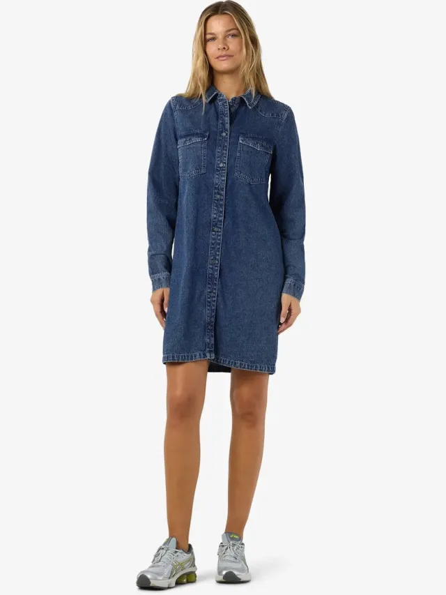 Noisy May New Signe Longsleeve Dames Midi-jurk - blauw