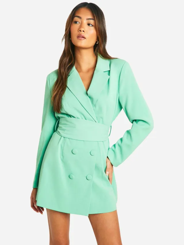 boohoo Dames Obi Tie Taille Getailleerde Blazerjurk Smaragdgroen
