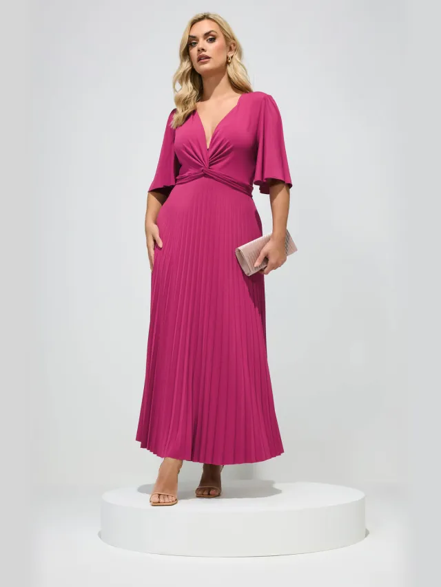 Yours London Donkerroze Geplooide Maxijurk Met Knoop Pink