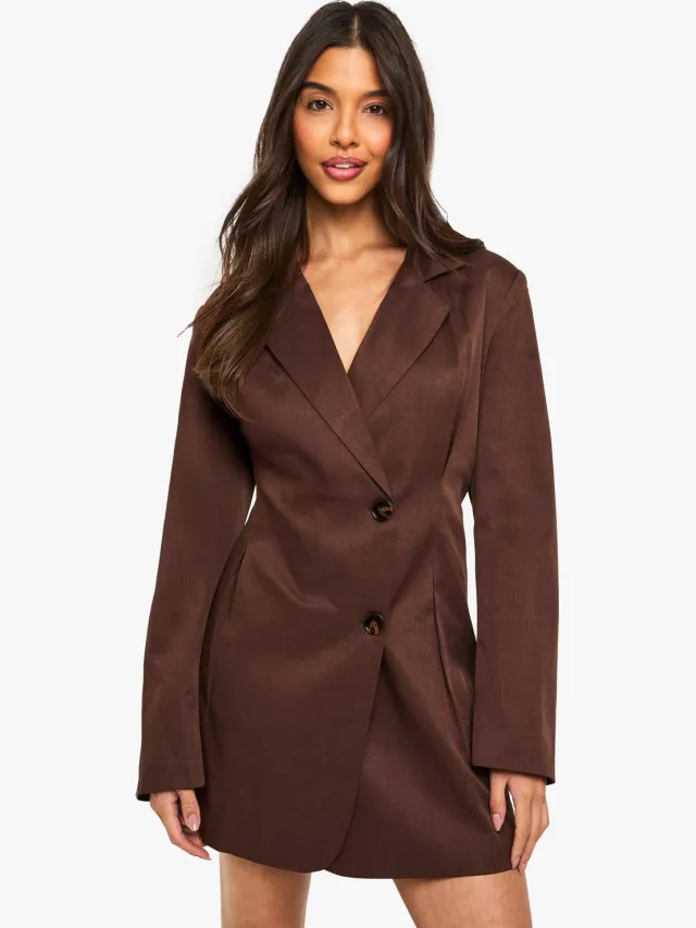 boohoo Dames Ingesnoerde blazerjurk met haak- en oogsluiting Chocoladebruin