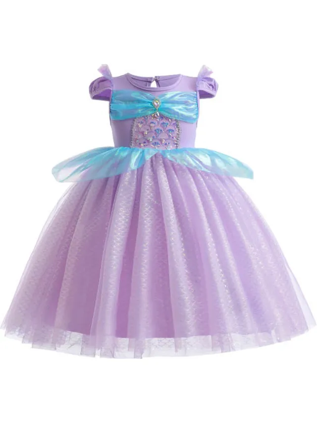 Prinsessendroom Deluxe Lila Zeemeermin jurk - 92/98 (2/3 jaar) - Prinsessenjurk - Verkleed kleding - Feestjurk