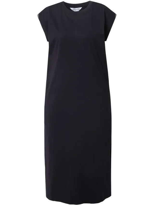 Studio Untold Dames - Jersey midi-jurk oversized ronde hals mouwloos - Zwart - Maat 54+