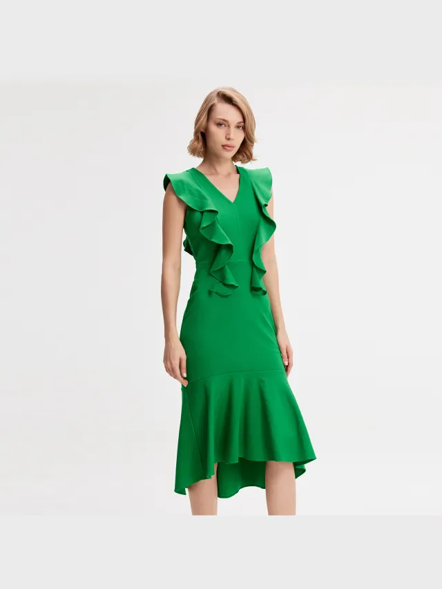 Smart & Joy Jersey -jurk met brede ruches Groen