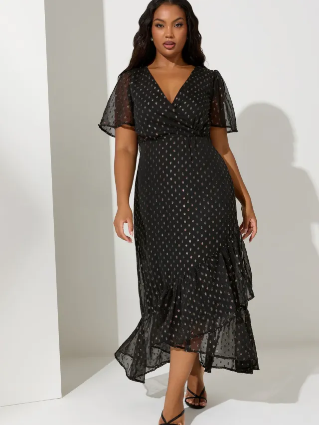 Yours London Wikkeljurk Met Metallic Dobbyprint In Zwart Black