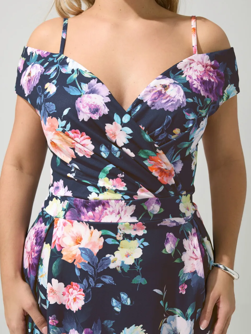 Yours London Marineblauwe Bardot Skaterjurk Met Bloemenprint, foto 4