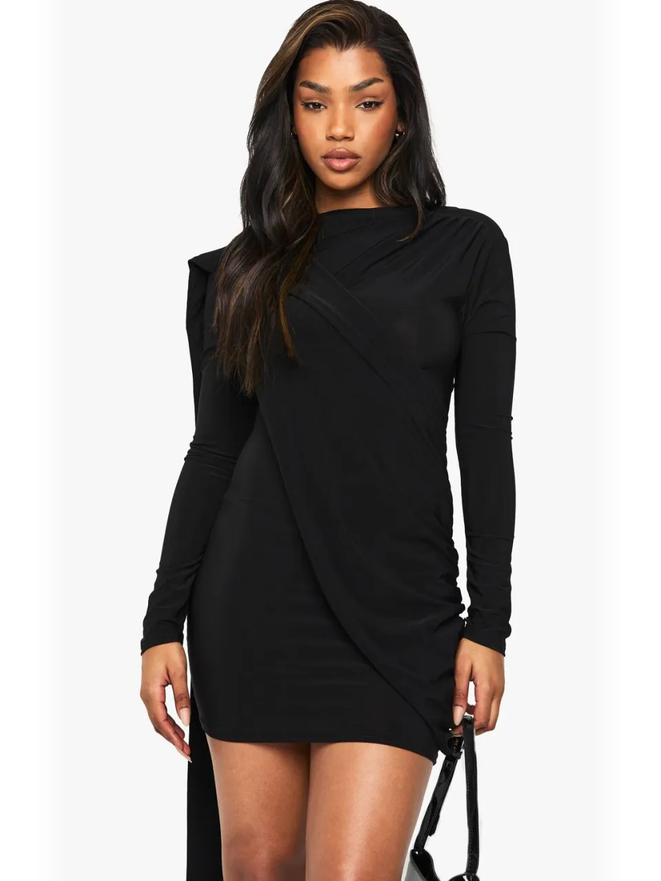 boohoo Dames Slinky Draped Rugloze Mini Jurk zwart, foto 2