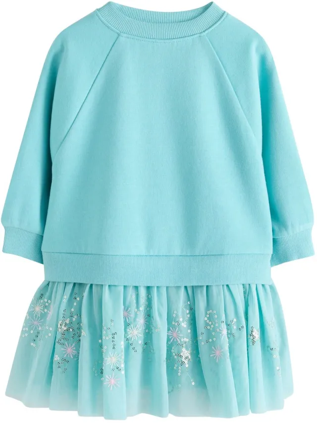 Next Meisjes - Sweaterjurk met mesh en lange mouwen - Blauw Pale Blue