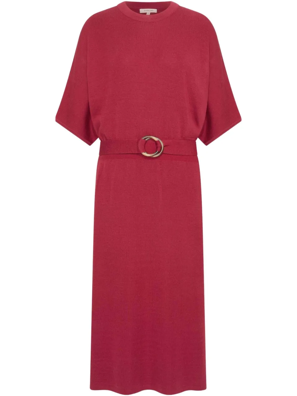 Expresso gebreide midi jurk met ceintuur - rood, foto 2