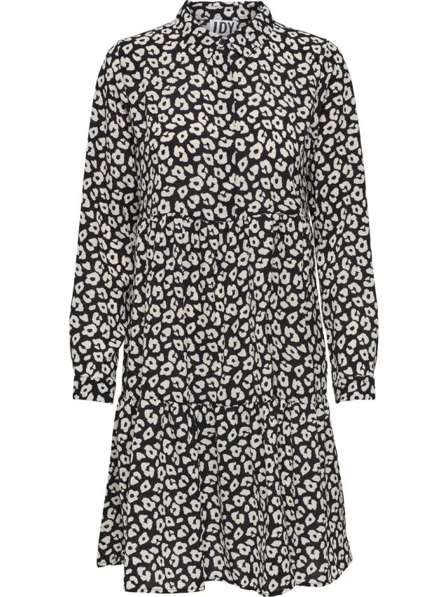 JDY JDYPIPER L/S AOP SHIRT DRESS WVN DIA - Dames - Maxi jurken Black
