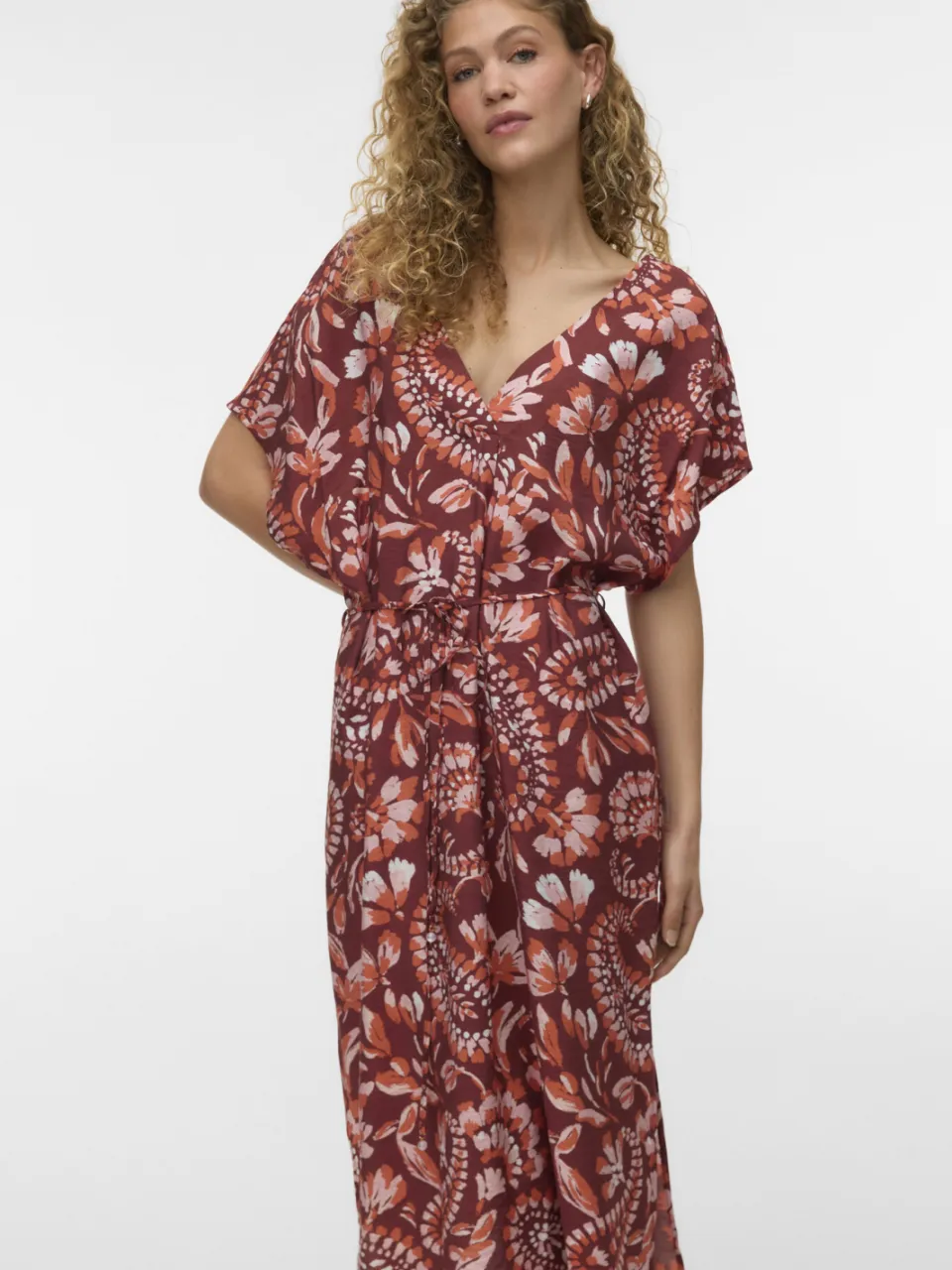 Vero Moda midi jurk met paisley print donkerrood/oranje, foto 3