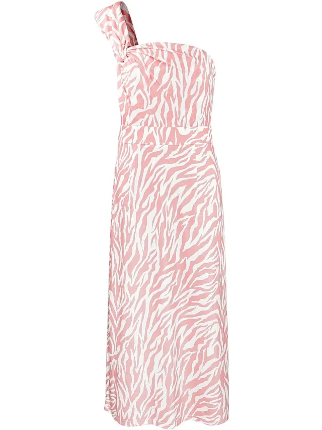 Gimme Elegante Een-Schouder Maxi-Jurk met Zebraprint - Roze