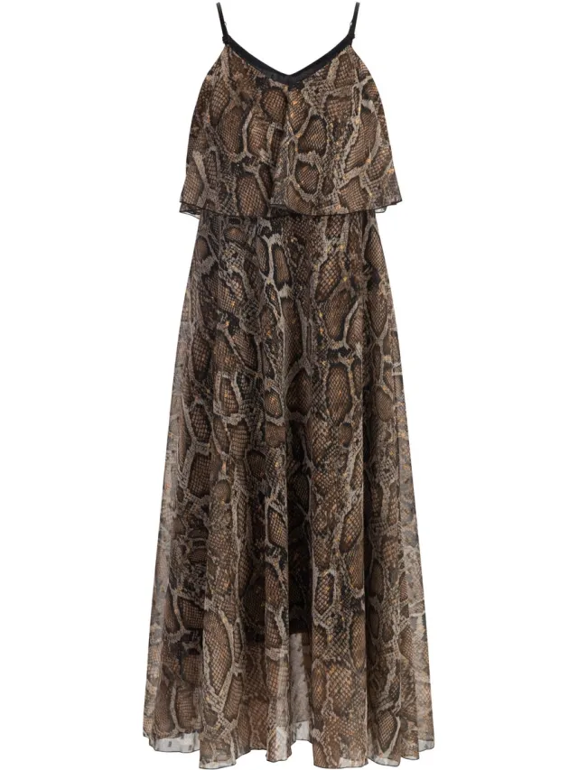 Faina Maxi-jurk met slangenprint beige slang