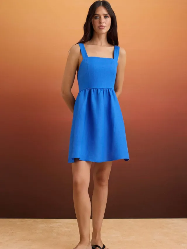 Trendyol TRENDYOLMİLLA Dames Blauw Effen Kort / Mini Mouwloos Skater Jurken