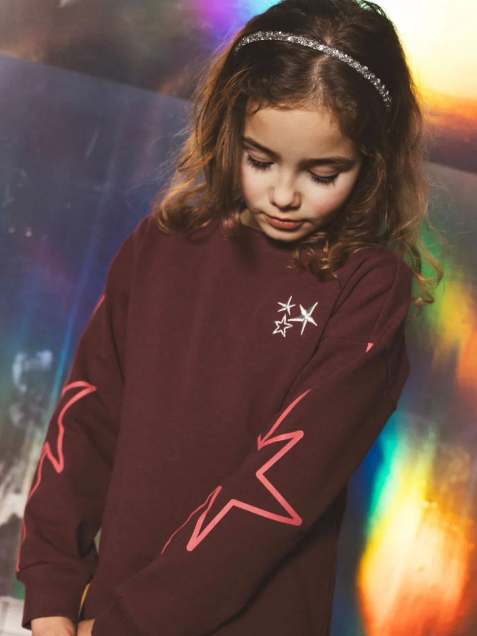 TYGO & vito Daisy midi sweatjurk met sterren donkerrood, foto 8
