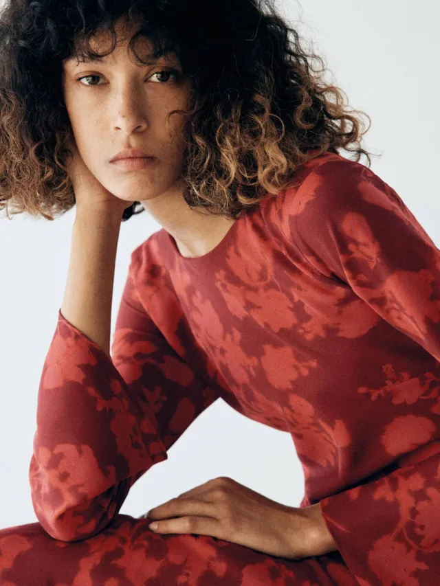 Mango gebloemde bodycon jurk - rood