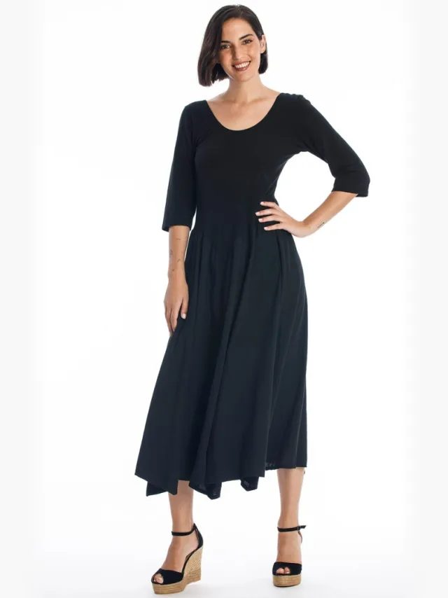 RAVENS VIEW IBIZA dames vegan Midi Jurk Look Zwart