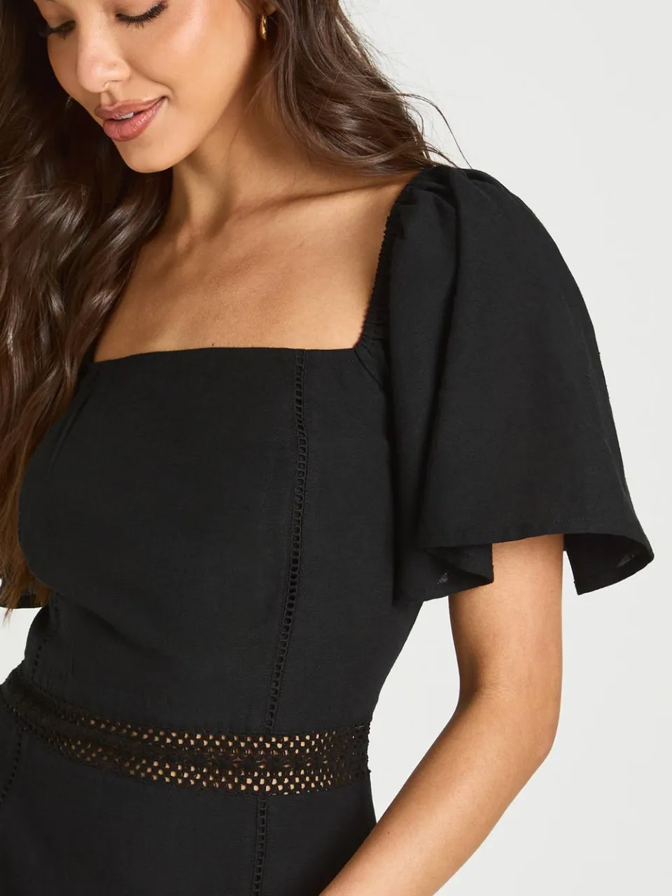 boohoo Dames Mini Jurk Met Haakwerk Detail En Linnen Look zwart, foto 4