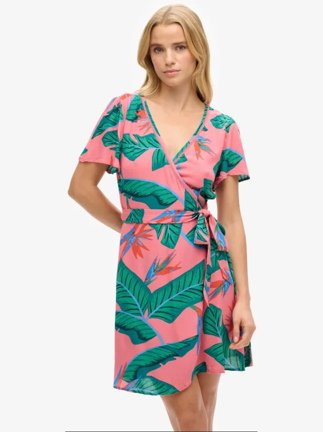 Superdry Mini-wikkeljurk met print - Dames - Jurken pink paradise