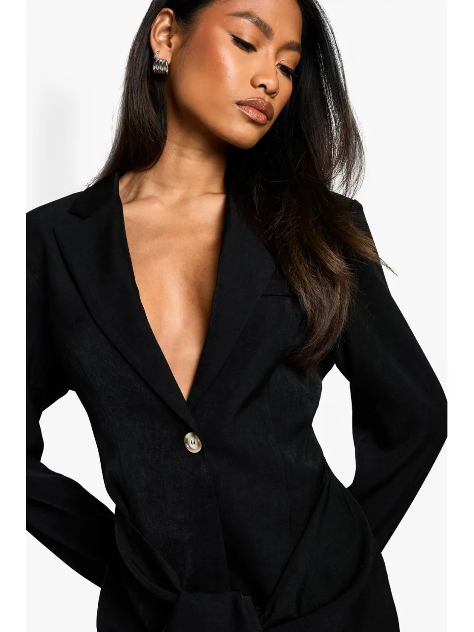 boohoo Dames Op maat gesneden gestructureerde blazerjurk met wrap-detail zwart, foto 4