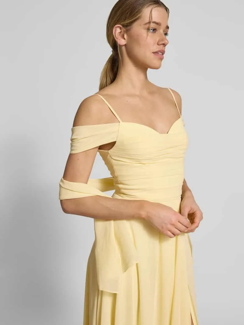 Mascara Maxi-jurk in off-shoulder-look met loopsplit lichtgeel, foto 5