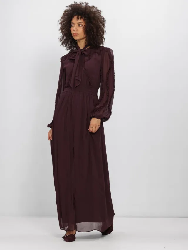 DANTE6 Dames Jurken Lasorinn Ruffle Detail Maxi Dress - Bordeaux