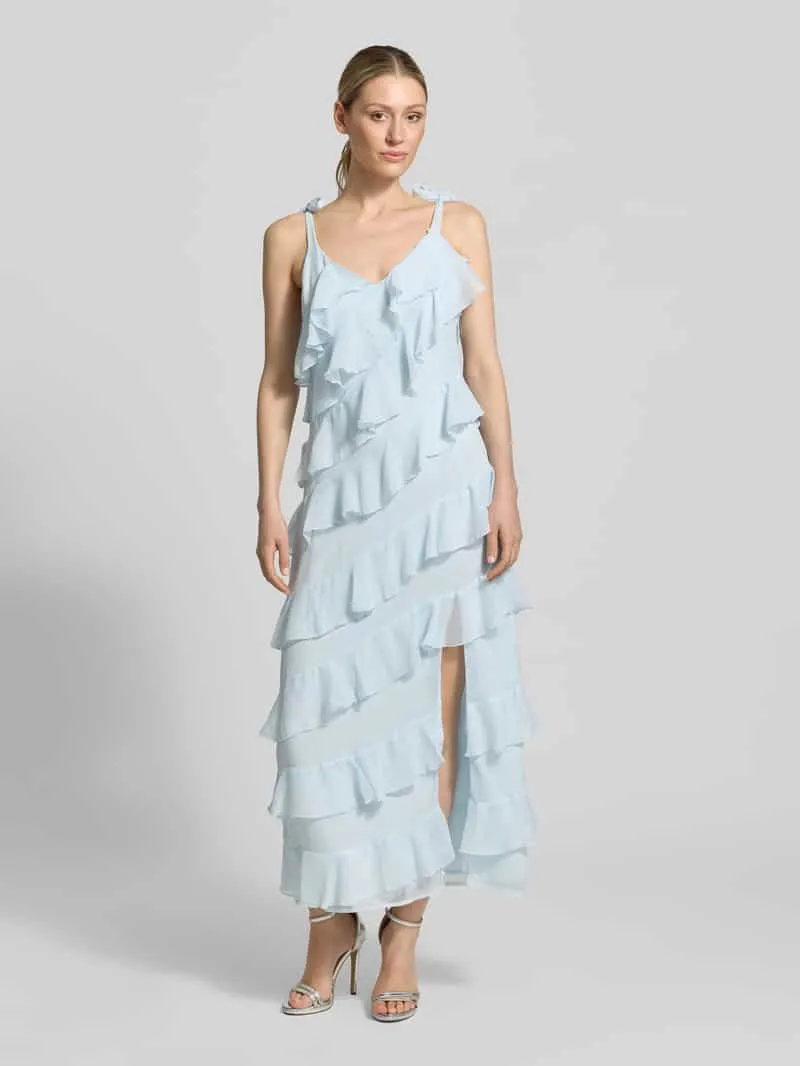 Vila midi-jurk met volants model 'LUNA' Lichtblauw
