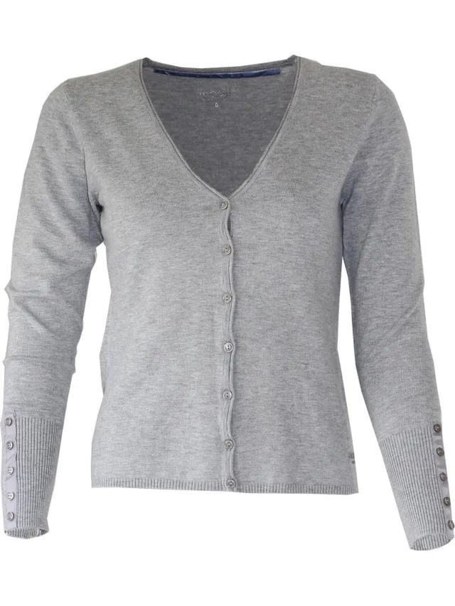 MOOI! Company Basis vest kort model - Fijn gebreid - dames model Naomi - Light Grey melange L.Grey melange