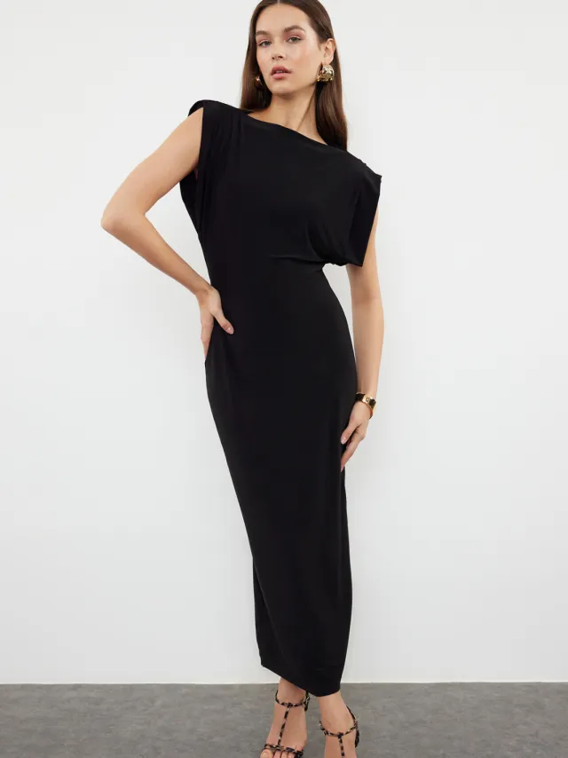 Trendyol TRENDYOLMİLLA Dames Zwart Effen Maxi Mouwloos Casual Bodycon Jurken