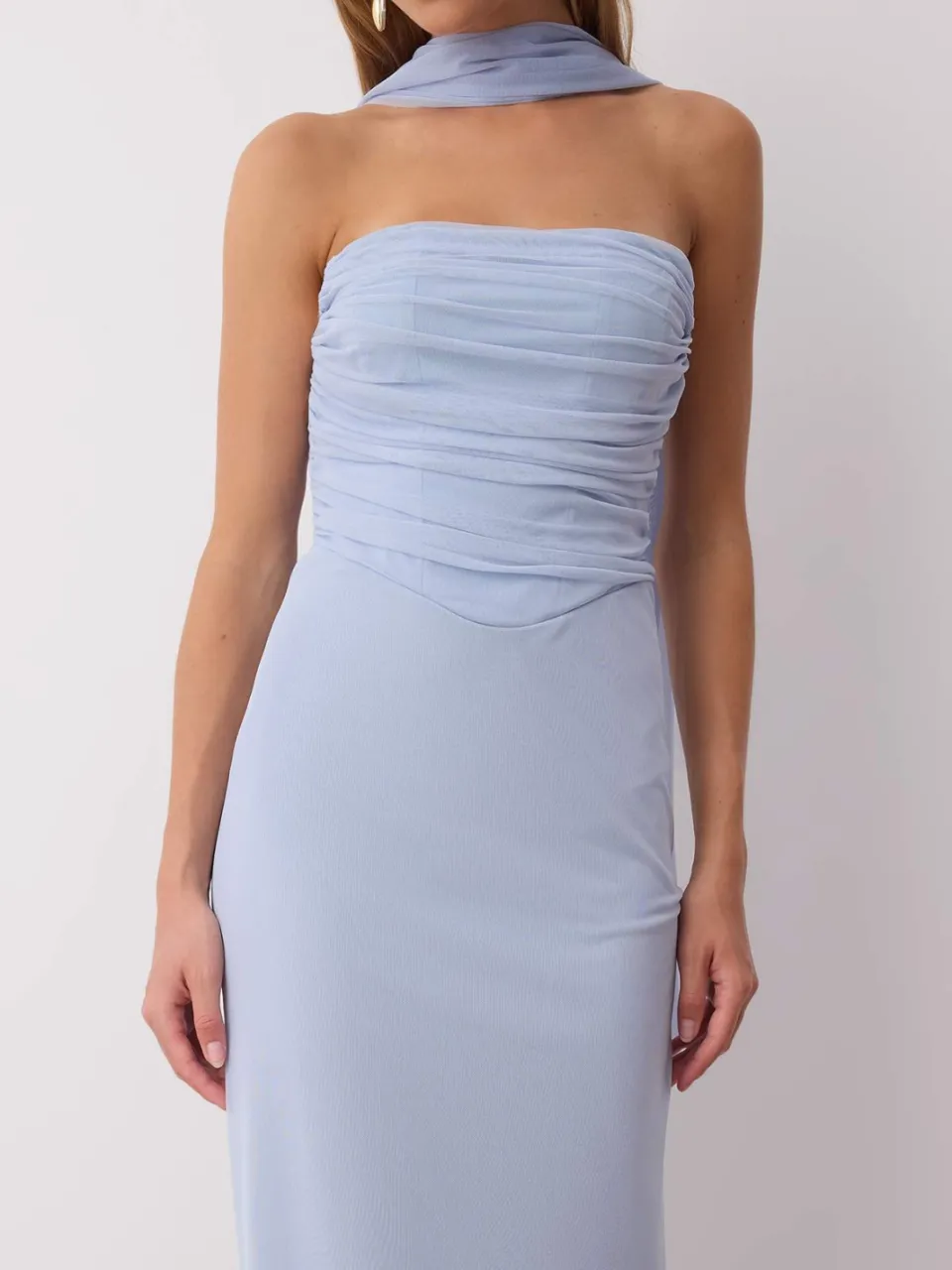 Trendyol TRENDYOLMİLLA Dames Donkerblauw Effen Maxi Mouwloos Diploma-uitreiking / Gala Recht Avond & Gala Jurk blauw, foto 2